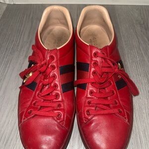 Gucci Men's Red Leather Sneakers with Stripes
